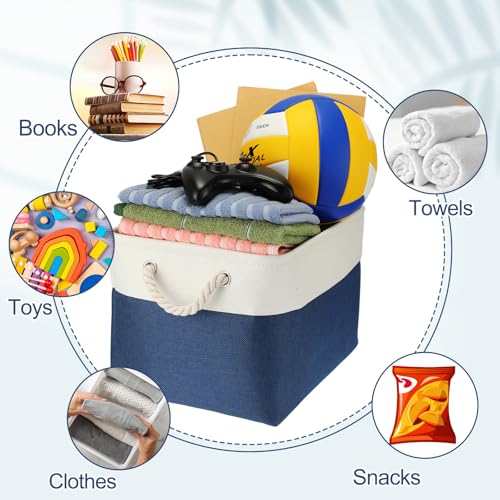 meekoo 8 Pack Collapsible Storage Bins Fabric Storage Bins Polyester Fabric Baskets with Handles Linen Closet Organizer for Shelf Home Closet Towels Toys(12 x 12 x 12 in,Blue White) - color: Blue White, size: 12 x 12 x 12 In