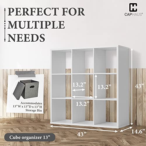 CAPHAUS Sturdy Room 13-Inch Cube Storage Organizer Shelf, with Extra Thick Exterior Edge, Open Storage Shelf Divider, Bookcase, 6-Cube / 8-Cube / 9-Cube, Colors Available in Rustic Grey Oak and White - color: White, size: 9 Cube