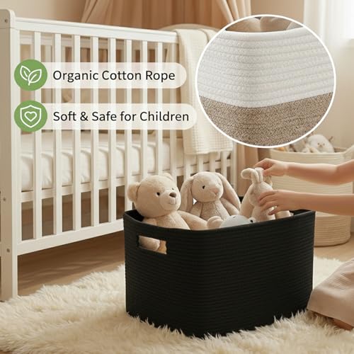 JMvicyroam Woven Blanket Basket,96L Large Storage Bin for Blankets Toys Clothes,Decorative Rope Basket for Living Room Bedroom with Handles, Black - color: Black, size: 96L