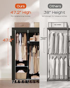 CASAMAYA Portable Closet, 51.2 Inch Large Capacity Wardrobe Closet with Cover, Clothes Storage Organizer with Shelves and 3 Hanging Rods, Easy to Assembly, Black PCT203B01 - size: 51.2"L x 17.7"W x 70.9"H