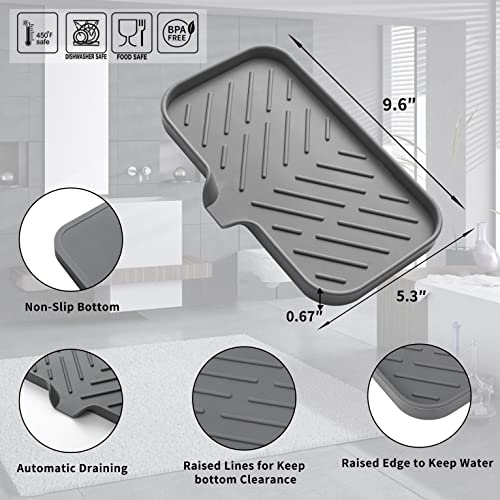 MicoYang Silicone Bathroom Soap Dishes with Drain Spout-Bathroom and Kitchen Sink Organizer,Sponge Holder,Dish Soap Tray,Perfect for Dispenser,Scrubber,Bottle,Cup on Sink or Counter-Grey 9.6"×5.3" - color: Grey, size: M(9.6"×5.3")