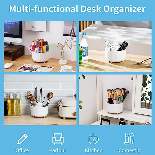 Marbrasse Desk Organizer, 360-Degree Rotating Pen Holder, Desk Organizers and Accessories with 5 Compartments Pencil Holder, Art Supply Storage Box Caddy for Office, Home（White） - color: White