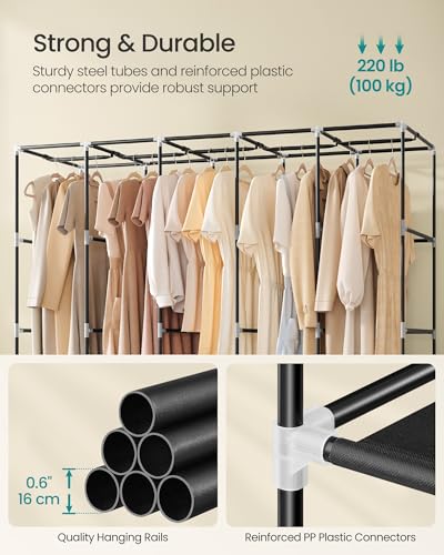 SONGMICS Portable Closet, Wardrobe Closet Organizer with Cover, 5 Hanging Rods and Shelves, 4 Side Pockets, 17.7 x 83 x 65.7 Inches, Large Capacity for Bedroom, Living Room, Ink Black URYG095B01 - color: Ink Black, size: 5 Tiers（83"L）