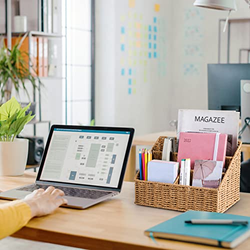 DINGTAI Woven Mail Organizer Countertop, 12 Inch Mail Organizer Basket for Bill and Pen, Farmhouse Desk organizers and storage - color: Natural