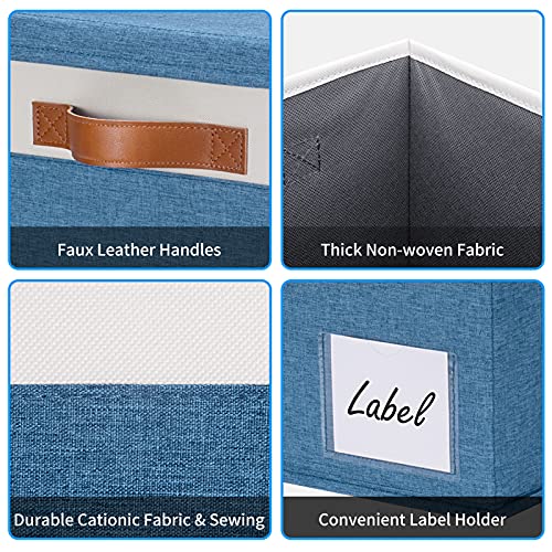 GhvyenntteS Fabric Storage Bins with Lid 6 Pack, Large Decorative Storage Boxes with Lids and Handles, Foldable Fabric Storage Baskets with Lid and Label for Home Office (Blue, 15" x 11" x 9.7") - color: Blue with White, size: Large-6 Pack