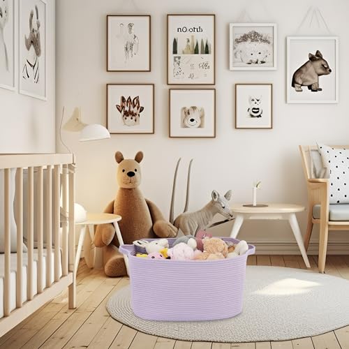 XUANGUO Large Rectangle Blankets Basket Living Room 22"x17"x12" Woven Cotton Rope Storage Baskets for Nursery Toy Basket for Kids Wicker Laundry Baskets Bin for Clothes Towels purple or Lavendor - color: purple or Lavendor