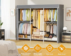 ULIFHOME E14C Pro Heavy Duty Closet Organizer System，Freestanding Clothing Racks for Hanging Clothes，Adjustable Garment Rack 70.1"W × 16.6"D × 76.4"H Hold 960 lbs，White Rack with Grey Dustproof Cover - color: White Rack With Grey Cover