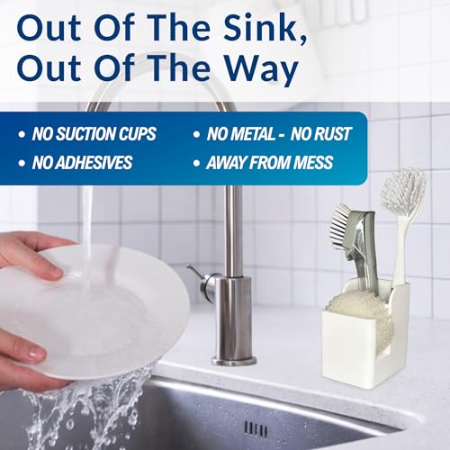 Spacewiser TidyNook Silicone Sink Caddy - Sponge Holder for Kitchen Sink, Dish Brush Holder, Fits Scrub Daddy Sponges, Scrub Mommy, and all Dish Sponges, Compact Kitchen Sinks Organizer Caddy, No Rust - color: White
