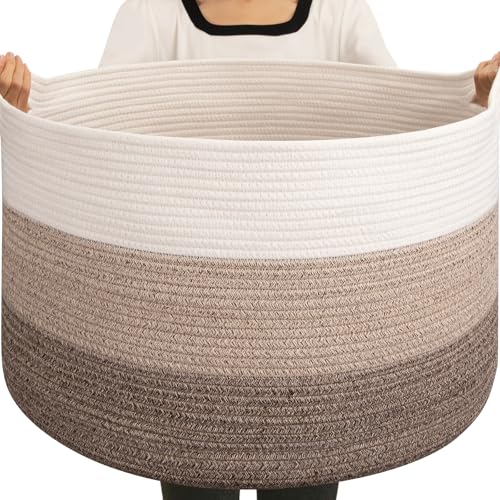 OIAHOMY 105L Blanket Basket for Living Room, Large Basket 23.6" x 23.6" x 14.6" with Handle, Laundry Hamper for Blankets, Pillows, Toy Storage for Kids, Dogs - Gradient Brown - color: Gradient Brown, size: 23.6" x 23.6" x 14.6"