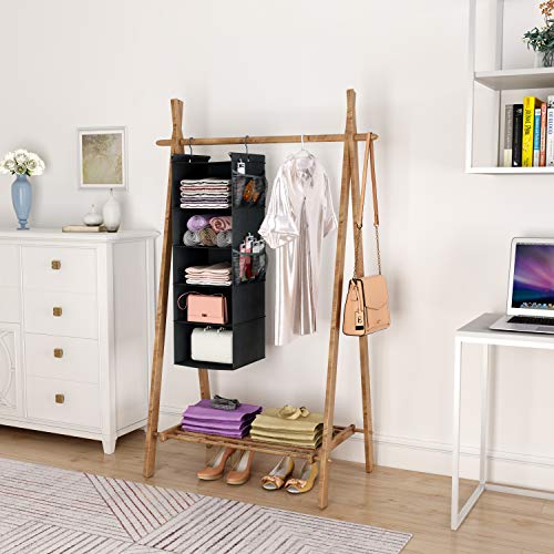 MAX Houser 5-Shelf Hanging Closet Organizer,Space Saver, Cloth Hanging Shelves with 4 Side Pockets,Foldable, Black - color: Black