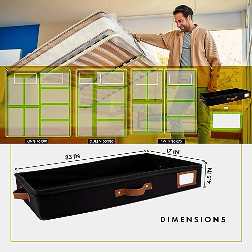 HOMELUX THEORY 2pc Low Profile Under Bed Storage Containers, Thin Under Couch Storage Organizer with Bins & Lids, Underbed Storage Box Ideal for Seasonal Clothes, Blankets, Fabric & Shoes (Black) - color: Black, size: Large Low Profile (2pc)
