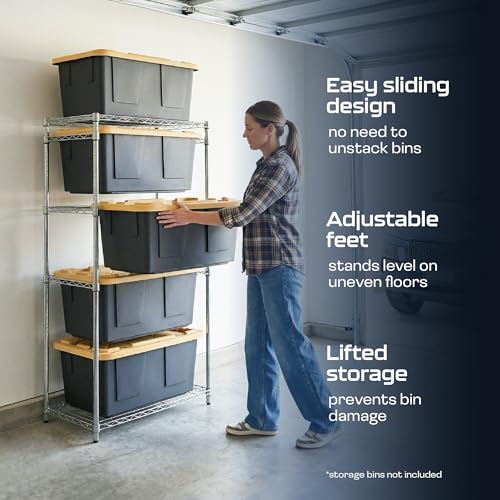 MonsterRAX 5-Tier Side-Load Heavy Duty Garage Slide Bin Storage Rack for 27-Gallon Totes. Industrial metal organization, 250lb capacity, NSF Certified. (Bins not included) (Black) (Silver) - color: Silver