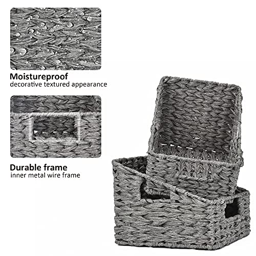 GRANNY SAYS Wicker Basket with Handles, Odorless Woven Trapezoid Basket Waterproof for Organizing, Decorative Storage Wicker Baskets for Storage Photo Books, Gray, 2-Pack - color: Gray, size: 2x 10¼"D x 7½"W x 7¼"H