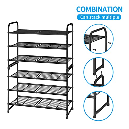 Simple Trending 3-Tier Stackable Shoe Rack, Expandable & Adjustable Shoe Shelf Storage Organizer, Wire Grid, Black - color: Black, size: 3 Tiers