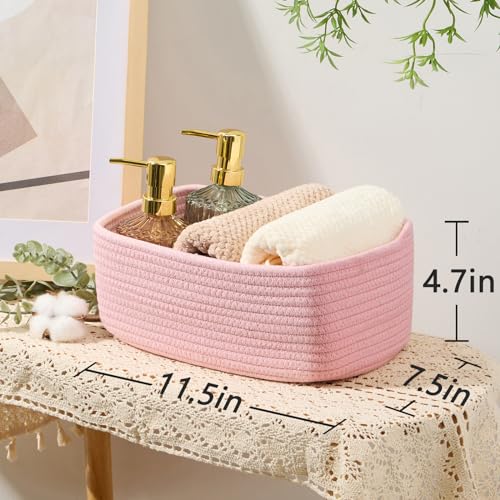 MiniArk Small Storage Baskets for Organizing | Closet Organizer Bins | Shelf Toy Basket | Woven Rope Baskets | Cube Decorative Box | Shallow Basket | 11.5x7.5x4.7” | 3 Packs Light Pink - color: Light Pink, size: 3pcs-L11.5xW7.5xH4.7"