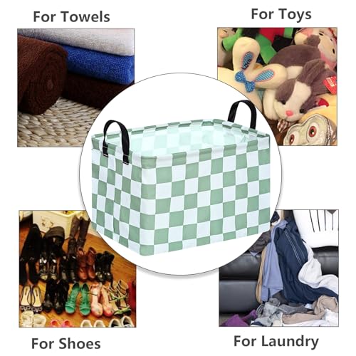 MAIZMZ Sage Checkered Storage Basket Baby Toys Organizer Bins Decorative Gifts Bakset Waterproof Nursery Hamper Women Storage Cube Kids Laundry Basket for Home/Dorm/Kitchen/Pet/Office/Closet/Shelf/ - color: Sage Green