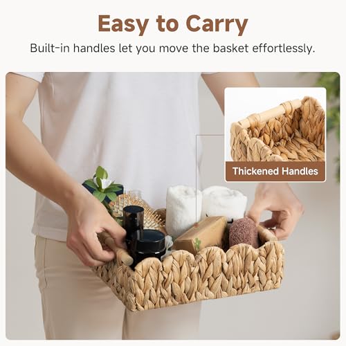 StorageWorks Toilet Paper Basket 2 Pack, Back of Toilet Basket with Wooden Handles, Small Wicker Decorative Scalloped Baskets for Organizing, Living Room Storage, Natural Water Hyacinth - color: Water Hyacinth(Natural), size: 11¾" L × 7¾" W × 4" H