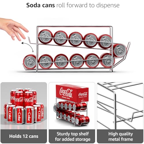 Sorbus Soda Can Rack Beverage Dispenser 12 Can Dispenser Organizer for Refrigerator (2 Pack, Silver) - color: Silver, size: 2 Pack