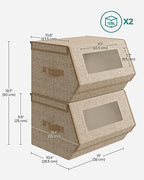 SONGMICS Stackable Storage Bins Set of 2, Storage Boxes with Lids and Front Windows, Non-Woven Fabric Closet Organizers with Magnetic Closures, Side Handles, Sand Beige URLB002Y01 - color: Sand Beige