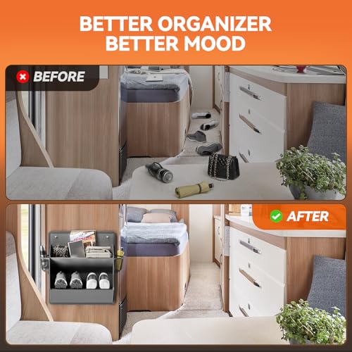 2 Pack RV Shoe Storage with Sticky Adhesive Tape, Over the Door Shoe Rack, Wall Hanging Shoe Organizer with Large Deep Pockets for Camper, Narrow Space Saving Closet Organizers - Grey - color: Grey