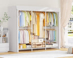 ULIFHOME E14C Pro Heavy Duty Closet Organizer System，Freestanding Clothing Racks for Hanging Clothes，Adjustable Garment Rack 70.1"W × 16.6"D × 76.4"H Hold 960 lbs，White Rack with White Dustproof Cover - color: White Rack With White Cover