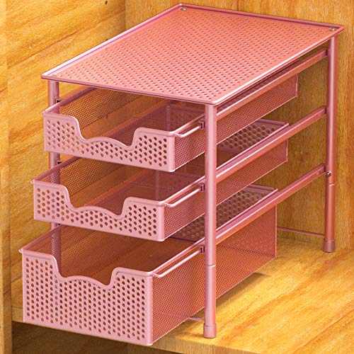 Simple Houseware Stackable 3 Tier Sliding Basket Organizer Drawer, Pink - color: Pink, size: 3-Tier
