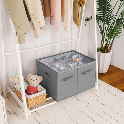 TOPIA HOME Shoe Organizer for Closet, Foldable Shoe Box with Adjustable Dividers and Clear Cover, Space Saving Shoe Storage Organizer Cabinet with Reinforced Handles, Fits 16 Pairs, Gray, TP09G - color: Gray, size: Large(20.87''L x 16.54''W x 13.5''H)