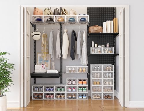 HOMIDEC Shoe Storage, 12 Pack Shoe Organizer for Closet, Shoe Boxes Clear Plastic Stackable Shoe Containers with Lids for Size 10 - color: White, size: L