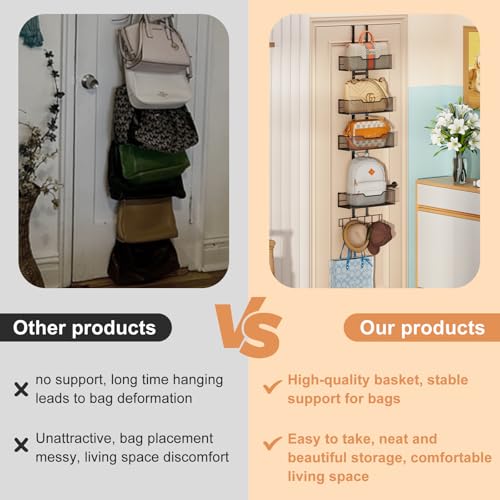 Dmevkic Purse Organizer Over The Door,Adjustable Durable Metal Purse Holder Handbag Purse Organizer for Closet with 5 Hooks Medium - color: Black