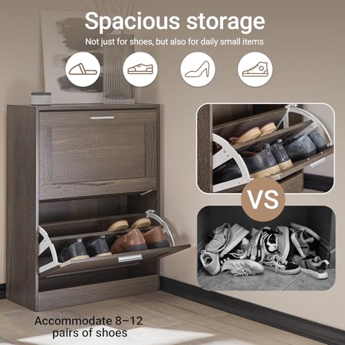 Haotian Shoe Cabinet Storage for Entryway, Narrow Shoe Cabinet with Two Flip Drawers to Save Space, Shoe Rack Cabinet for Front Door Entrance Hallway (Brown) - color: Mocha, size: 2-Drawers