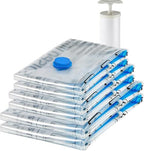 Amazon Basics Vacuum Storage Bags for Clothing, Multiple Sizes Compression Zipper Bags with Hand Pump for Space Saving and Travel, 6-Pack (2 Medium, 2 Large, 2 Jumbo), Transparent - size: Multiple