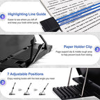 Desktop Document Holder Stand with 7 Adjustable Positions, Black Metal File Organizer Management Copyholder for Typing Speech Reading A4 Letter Music Book Tablet Office, with Paper Clip and Line Guide