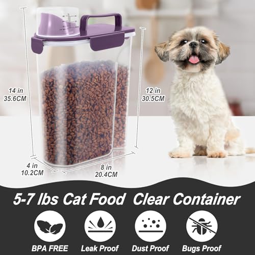 LEAWALK 5Lbs/6Qt Airtight Pet Storage Container Translucent Body, Upgraded Large Nozzle With Handle Design For Cat Dog Bird Food and for Small Animal Kibble, Oatmeal, Rice, Flour, Brown Sugart-Purple - color: Purple, size: 5L-1pack