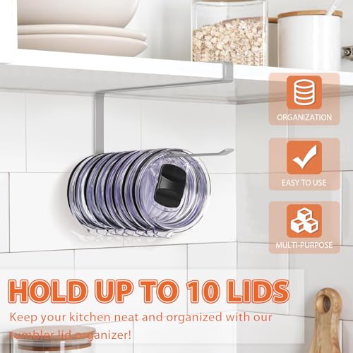 Tumbler Lid Organizer, Horizontal Tumbler Lid Storage Hook Up to 10 Lids, Space Saving Cup Lid Holders Under Cabinet Tumbler Lid Hook for Kitchen Organizer and Storage, Paper Towel Rack Hanger (Gray) - color: Gray, size: 1 Pack