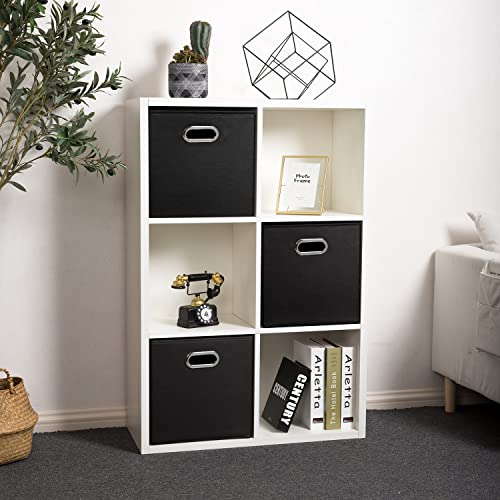 PRANDOM Leather Foldable Cube Storage Bins 13x13 inch [4-Pack] Fabric Storage Baskets Cubes Drawer with Cotton Handles Organizer for Shelves Nursery Closet Bedroom Clothes Black - color: Black, size: 13x13 in(4-Pack)