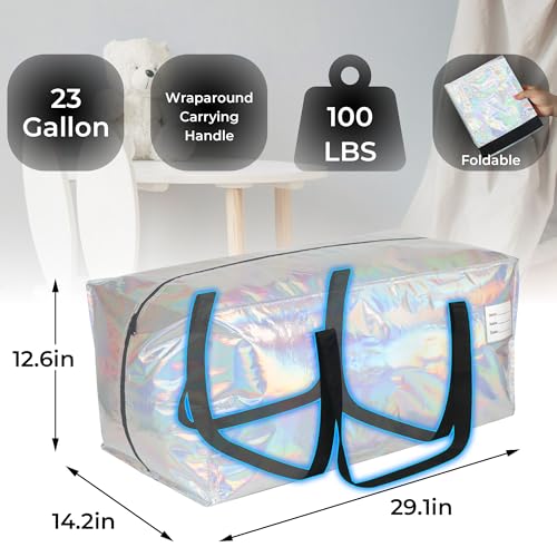 VTSVTS 6 Pack Extra Heavy Duty Large Moving Bags with Comfortable Handle & Strong Zipper,Storage Totes for Space Saving Moving Storage College Supplies Alternative to Moving Box,Iridescent - color: Iridescent, size: 6 Pcs