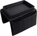 Sofa Armrest Organizer with Cup Holder No-Slip Couch Sofa Armrest Organiser Couch Remote Caddy Control Holder with 1 Large Pockets and 3 Small Pockets for TV Remotes Cellphone Magazines Drinks (Black) - color: Black