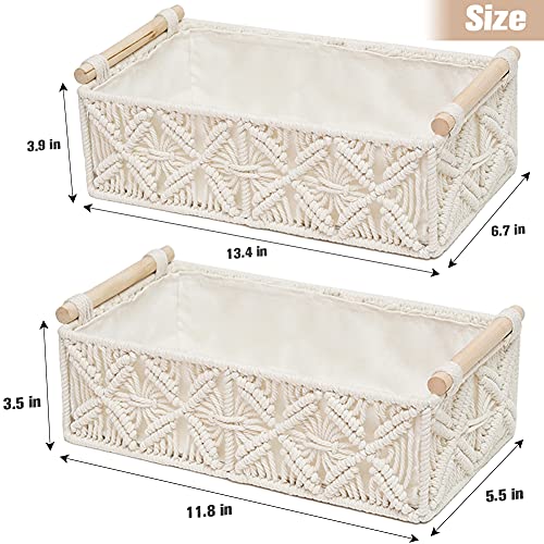 HOSROOME Macrame Storage Basket Boho Decor Baskets for Organizing Woven Decorative for Countertop Toilet Paper Basket for Tank Top for Home Decor Bedroom Nursery Livingroom Entryway (Set of 2) - color: white