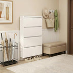 Shoe Cabinet with 4 Flip Drawers, Slim Metal Wall-Mounted Shoe Storage Organizer for Entryway, Hallway, Mudroom, Hidden Narrow Rack, White - style: 4 Flip Drawers