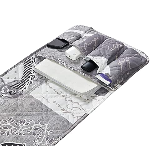 Brilliant Sunshine Grey Heart Love Patchwork Couch Armrest 5 Pockets Organizer, Slip Resistant Armchair Caddy, Washable Remote Controls Holder, Storage for Magazine, Tablet, Phone, 35×13", Grey White - color: Grey White