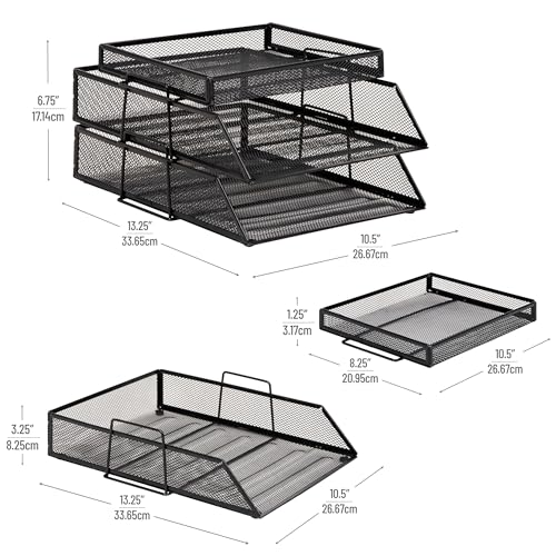 Mind Reader 2 Tier Paper Tray with Top Supply Compartment, Desktop File Organizer, Metal Mesh, Black - color: Black
