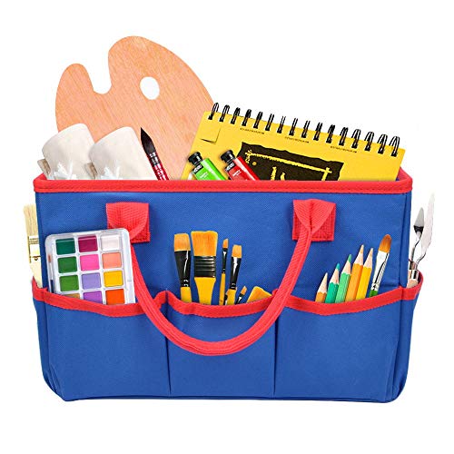 ZKOO Craft Organizer Tote Bag, Art Storage Caddy with Multiple Pockets, Sewing Bag Teacher Bag for Arts, Books, Stationery, Office Desk Organization, Make-up Storage with Handles for Travel (Blue) - color: Blue