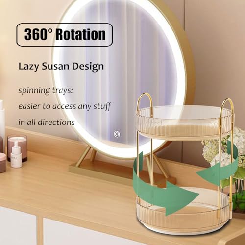 Rotating Makeup Organizer Countertop 2 Tier Lazy Susan Trays Clear Skincare Perfume Storage for Bathroom Counter Vanity, Amber Gold - color: Amber, size: 2 Tier
