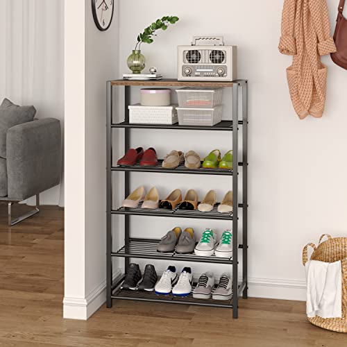 Yusong Shoe Rack Organizer, 6 Tier Industrial Shoe Storage Shelf, Narrow Sturdy Metal Shoe Shelves for Closet Entryway, Rustic Brown - color: Rustic Brown, size: 6 Tier