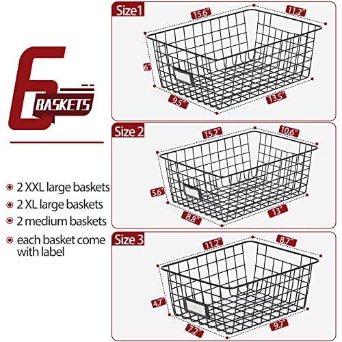 6 Pack Wire Baskets for Pantry Organization and Storage, Kitchen Organizer, 2 XXLarge & 2 XLarge & 2 Large - size: Large-6 Pack