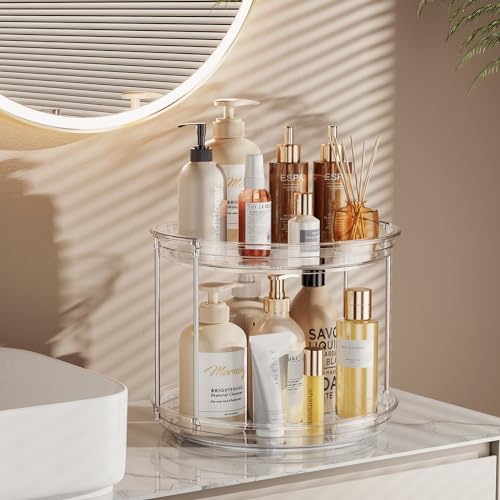 LAMU 2 Tier Lazy Susan Turntable Organizer 9.25'' Rotating Spice Rack Organization for Cabinet, Kitchen, Pantry, Countertop, Bathroom, Vanity, Medicine Cabinet Organizer, Clear - color: Clear, size: 9.25in 1Pack
