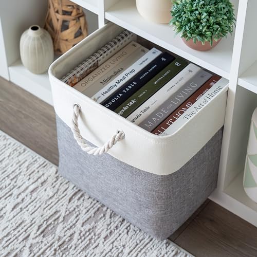 OrganiHaus 13x13 Cube Storage Bins 4 Pack, Foldable Cube Storage Organizer w/ Rope Handles, Collapsible Fabric Bins for Toys, Clothes & Closet Organization, Fabric Square Baskets - Gray/White - color: Gray Base / Off-White, size: 4 pcs (13x13)
