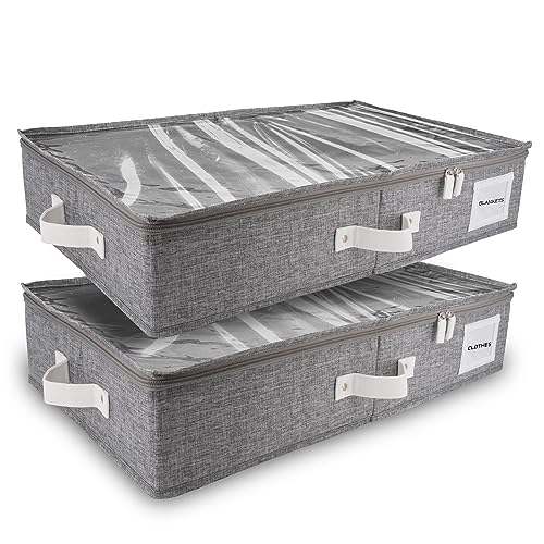 HOMELUX THEORY 2pc Under Bed Storage Containers, Bedroom Under the Bed Drawer Storage Organizer with Bins and Lids, Large Underbed Clothes Storage Box Ideal for Blanket, Fabric, & Shoes (LightGray) - color: Light Gray, size: Large (2pc)