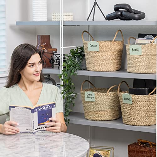 Hygge & Sage: Metal Non-Slip Basket Labels Clip On for Storage Bins, or Wire Racks | Includes 8 Labels, 8 Non-Slip Pads, and 2 Free Markers (Sage Green) - color: Sage Green