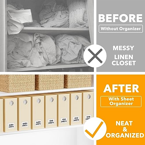 SpaceAid 10 Pack Bed Sheet Organizers and Storage, Foldable Sheet Organizer for Linen Closet, Sheets Set Folder Keeper with Window XL (Queen & King Size) Organizing Bedding Container, Beige - color: Beige, size: 10 Pack